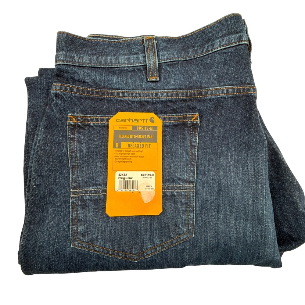 Carhartt BD5119-M Relaxed Fit 5-Pocket Jeans Mens 42x32 Dark Wash Denim New